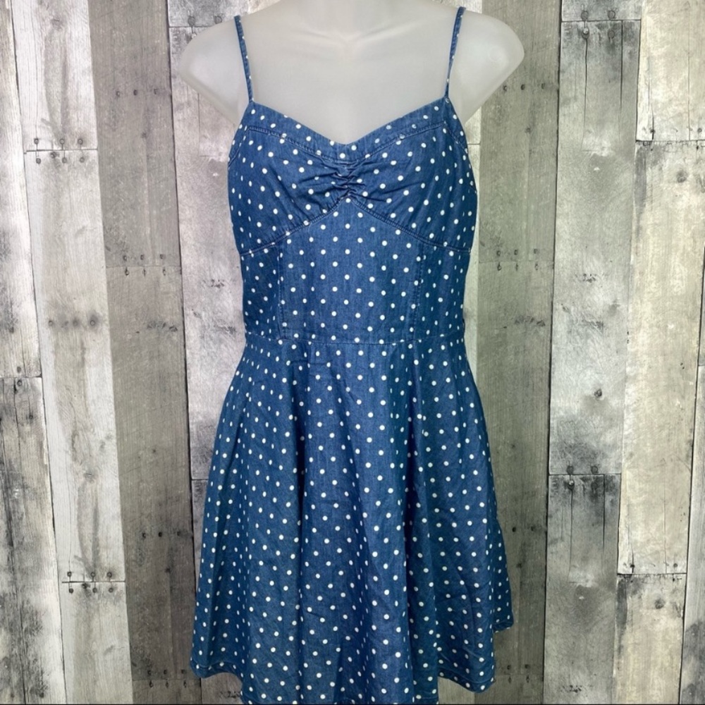 aeropostale blue polka dot spaghetti strapped tank dress